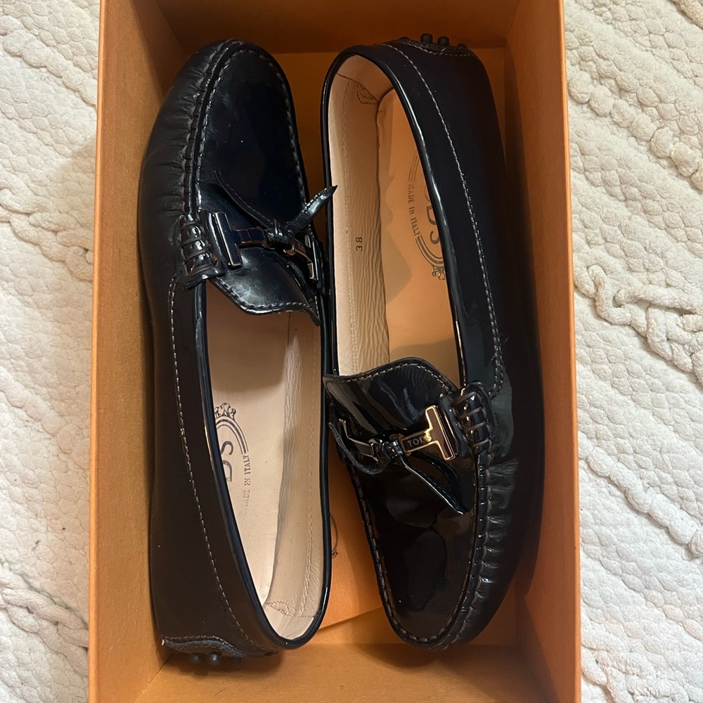 Navy Blue Patent Leather Tod’s Loafers